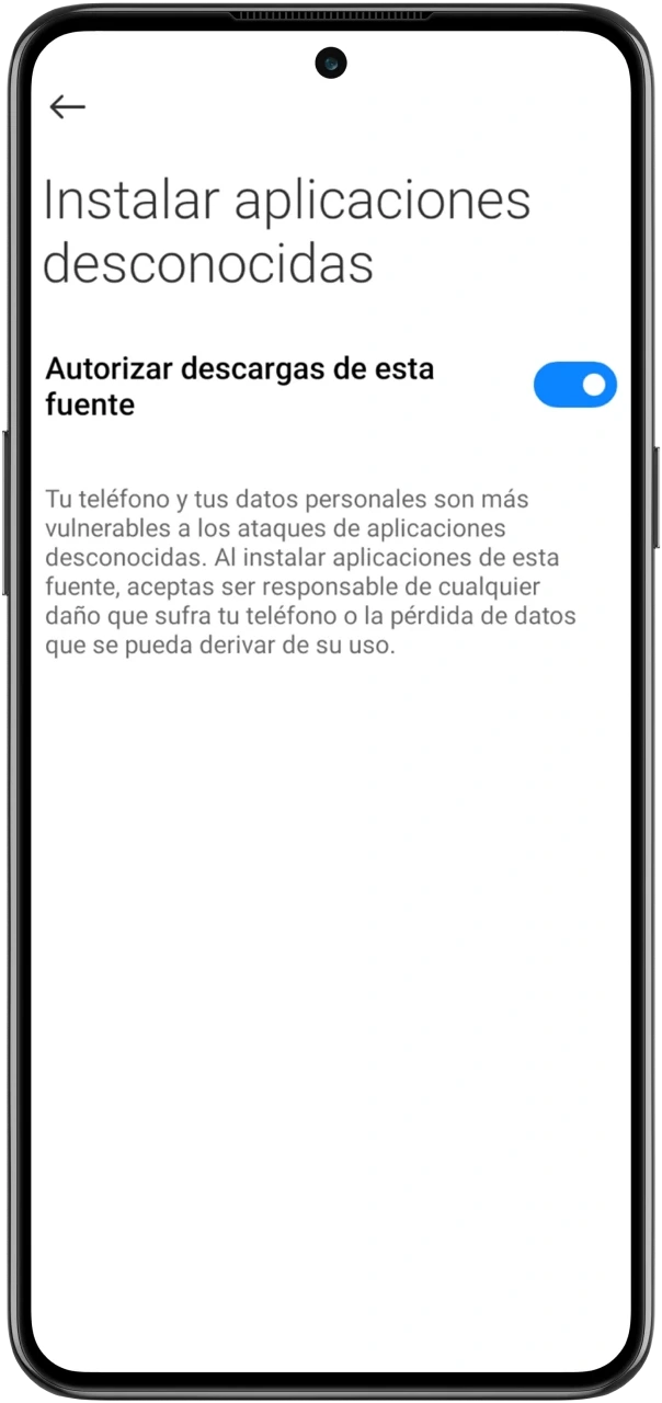 Permita la descarga de la aplicación MegaPari en la configuración del teléfono.