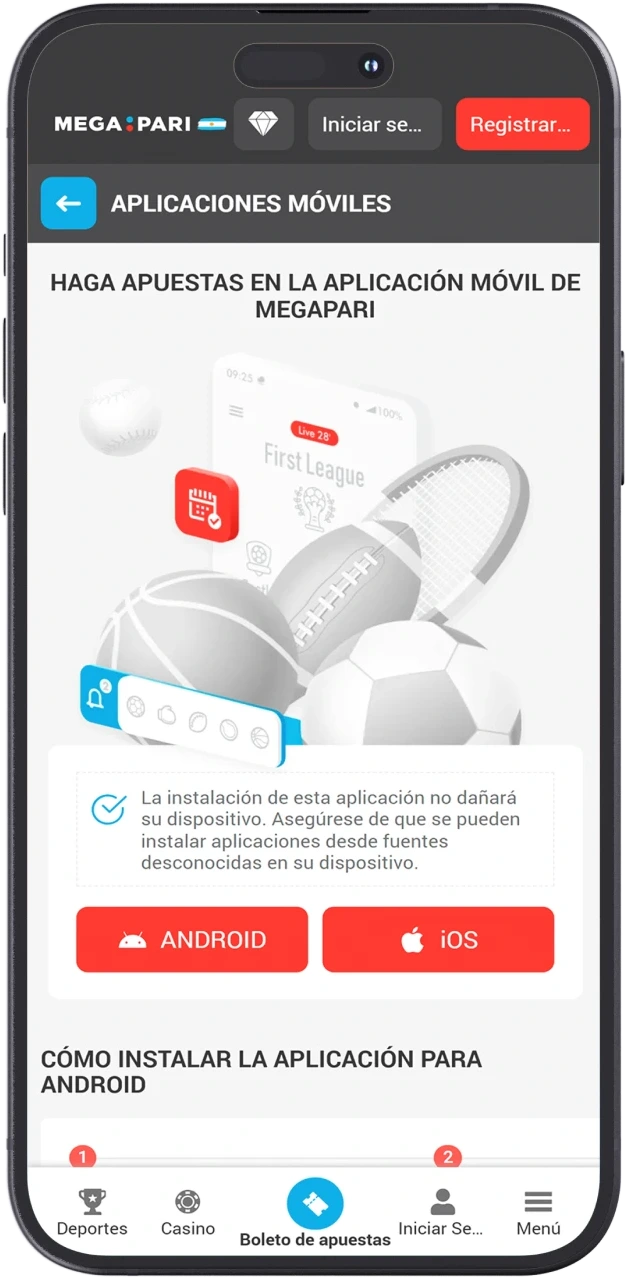 Se abrirá la página de la aplicación MegaPari en su teléfono.