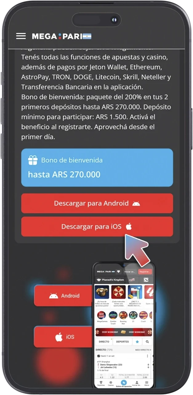 Empieza por pulsar el botón de descarga de la aplicación MegaPari para iOS.