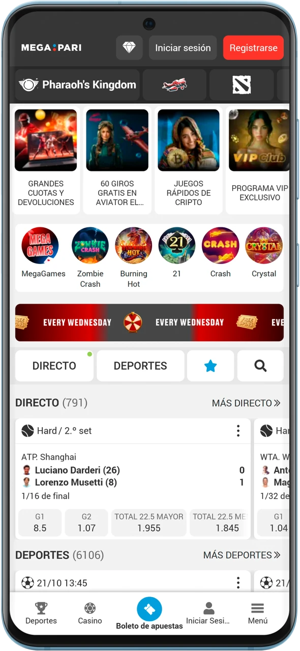 Abre la aplicación MegaPari en tu teléfono.