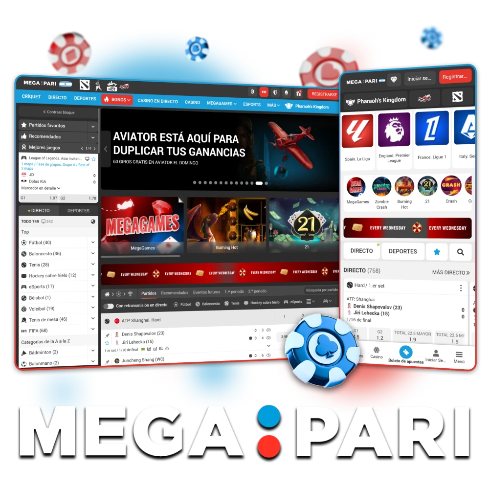 Apueste por los deportes y los deportes electrónicos, juegue en el casino y llévese su bono en MegaPari.