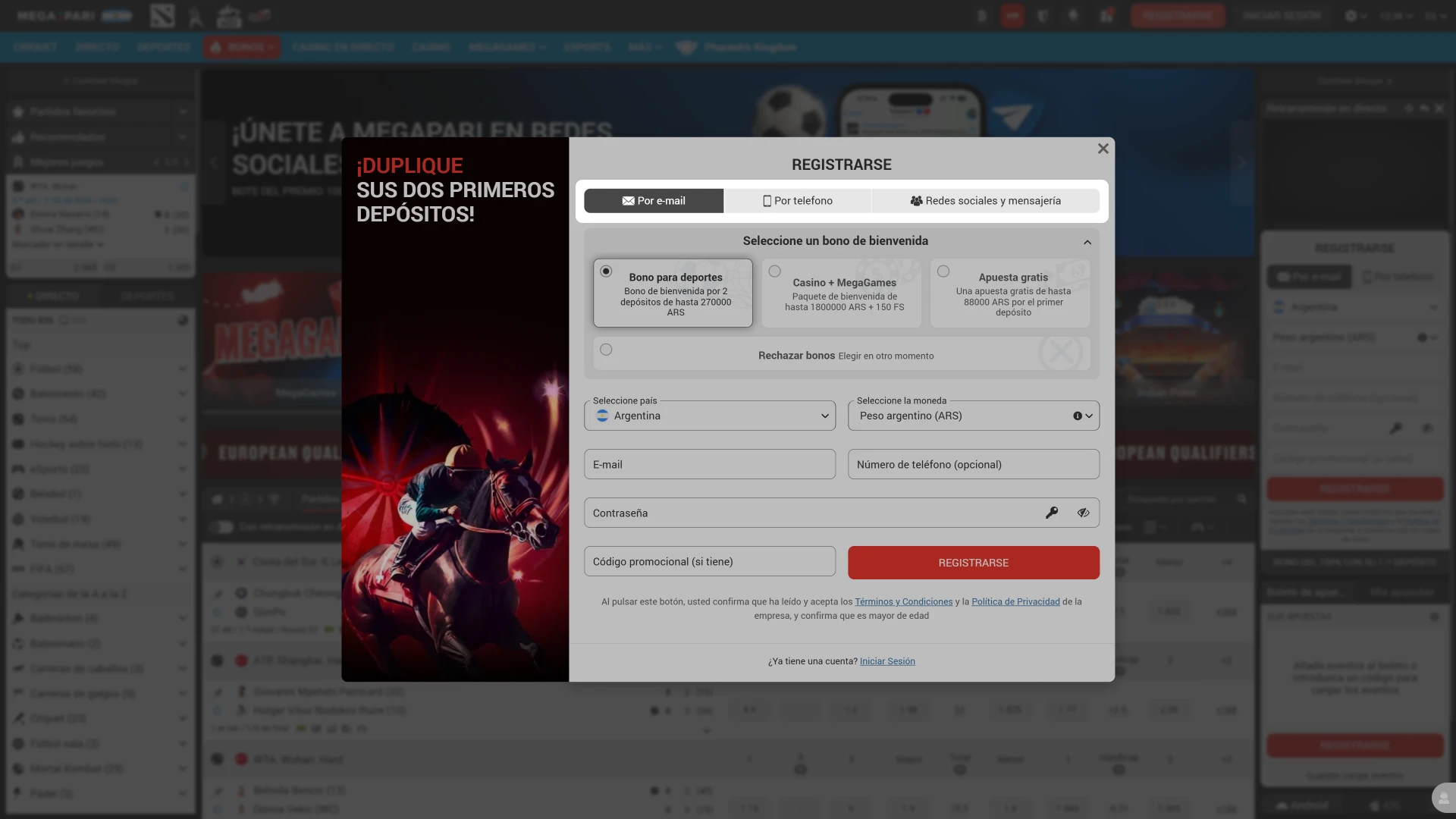 Elija la forma de registrarse en MegaPari que más le convenga.