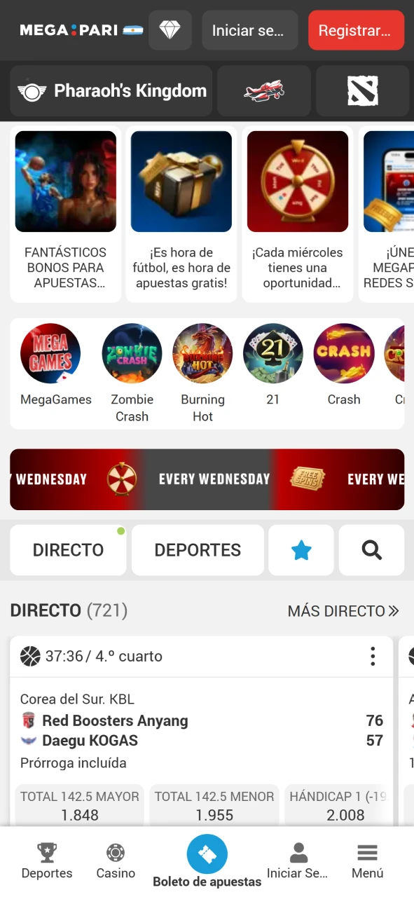 Página principal del sitio web MegaPari.