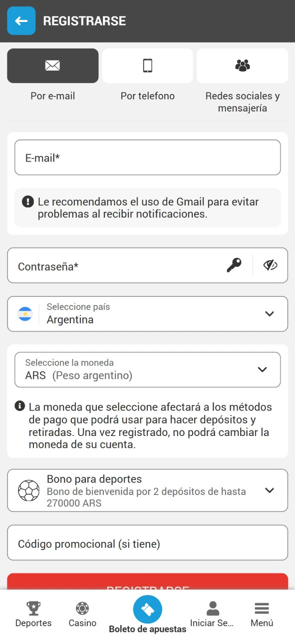 Elige tu método de registro en MegaPari.