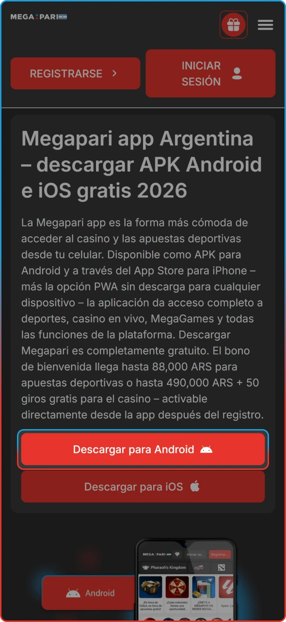 Alerta del navegador confirmando la descarga del archivo Megapari.