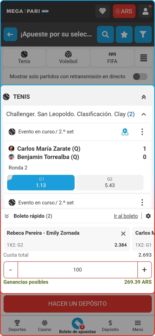 Cupón digital donde se configuran los montos y tipos de jugada.