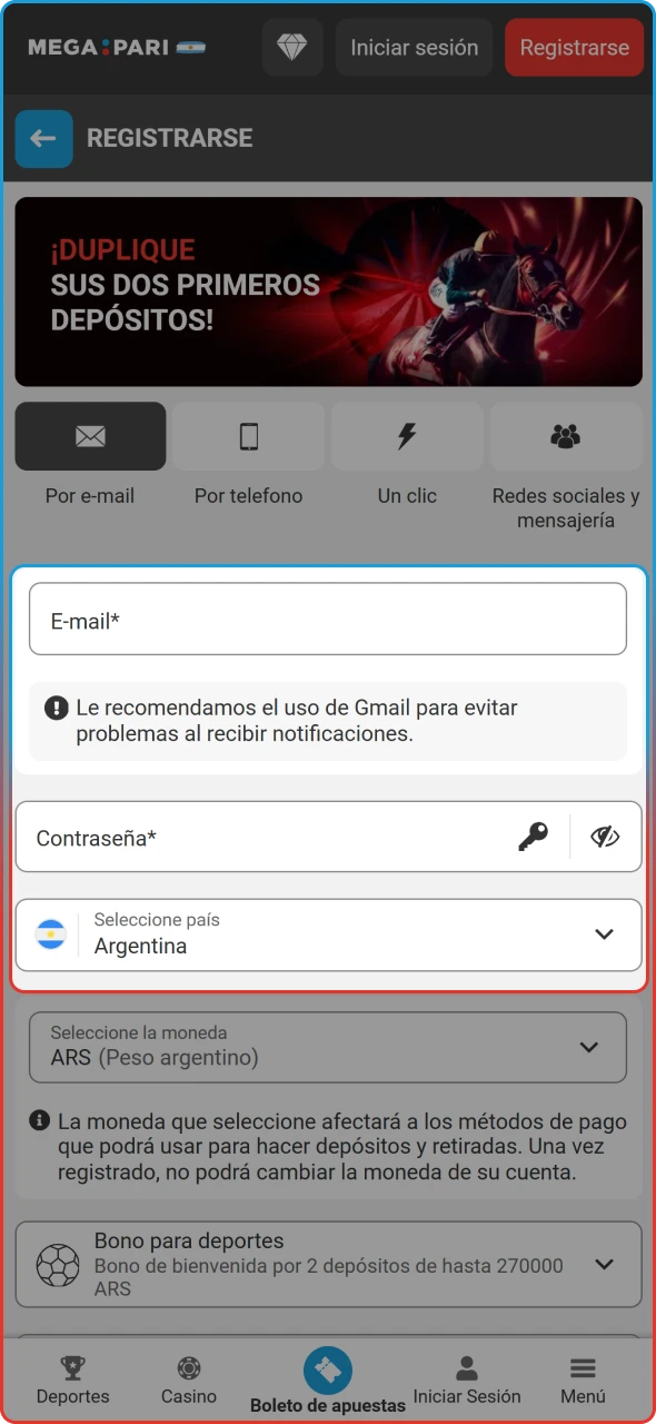 Ingreso de los datos personales requeridos para la apertura de la cuenta.