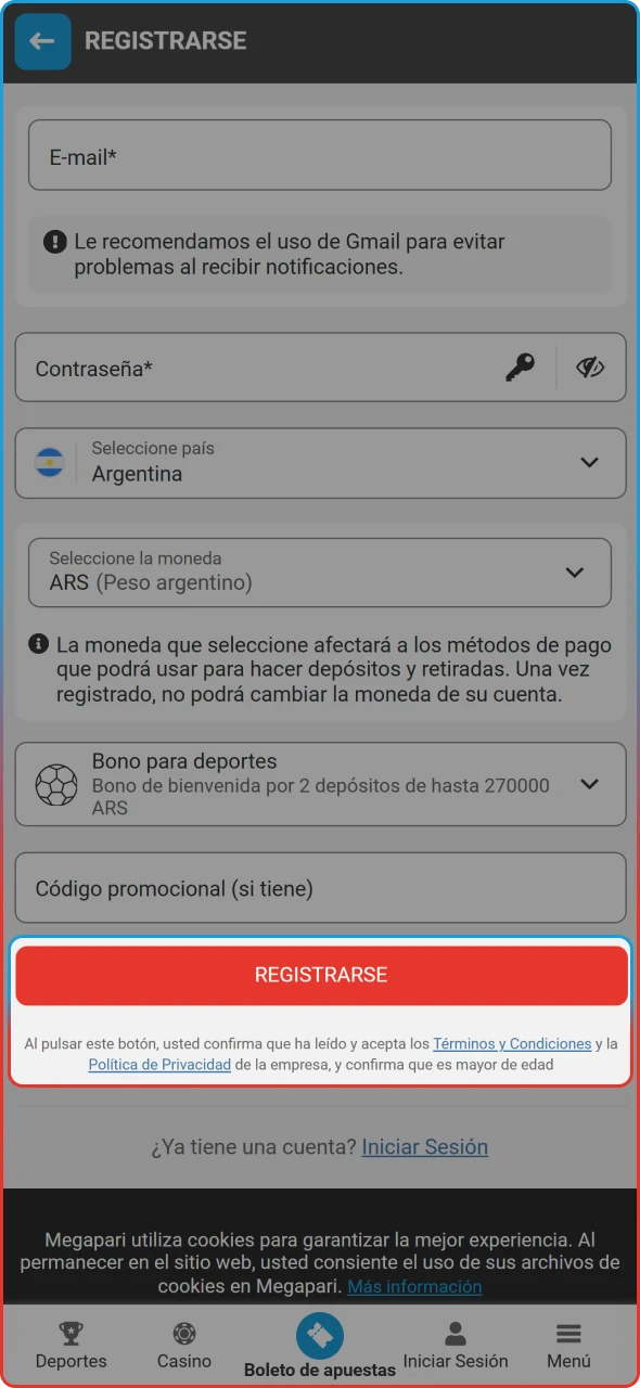 Validación final del registro para comenzar a operar en la plataforma.
